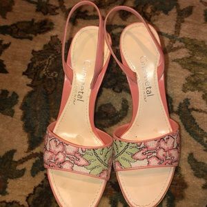 Gunmetal floral heels